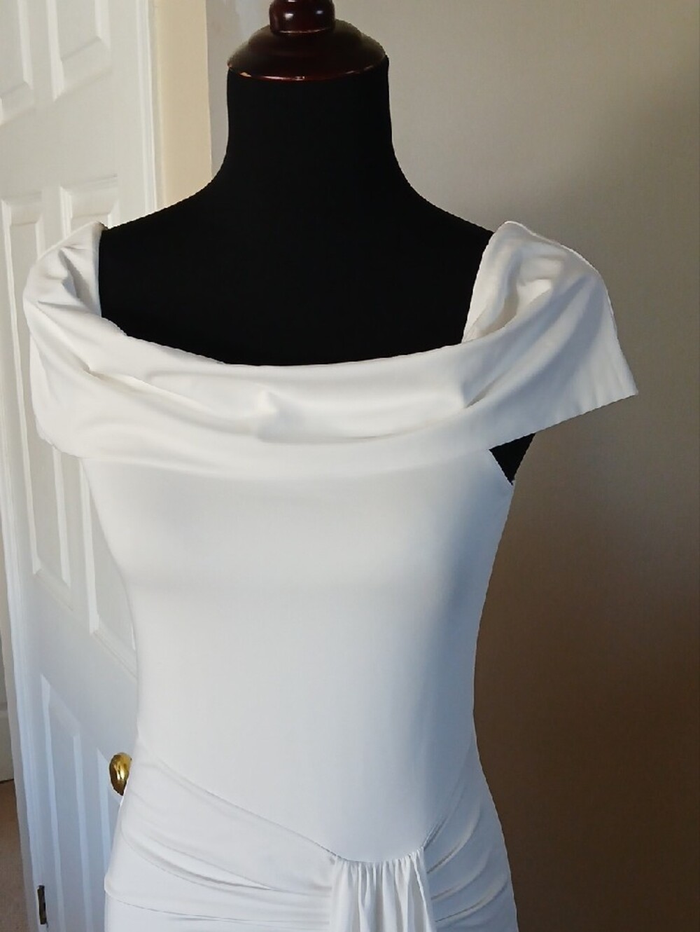 Off-Shoulder White Ruched Maxi Dress - Picture 13 of 13
